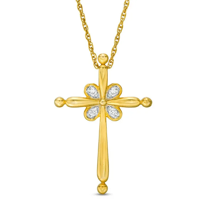 Necklaces Goldia 005 CT TW Natural Diamond Flower Cross Pendant in 10K Yellow Gold