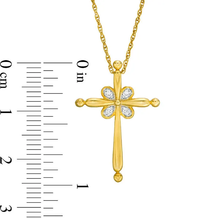 Necklaces Goldia 005 CT TW Natural Diamond Flower Cross Pendant in 10K Yellow Gold