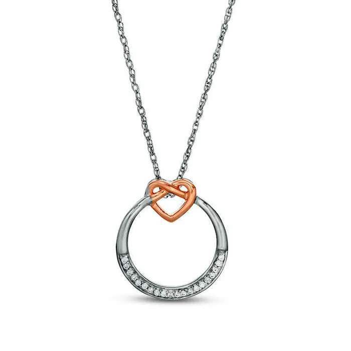 Necklaces Goldia 005 CT TW Natural Diamond Open Circle Heart Knot Pendant in Sterling Silver and 10K Rose Gold Necklaces Goldia 005 CT TW Natural Diamond Open Circle Heart Knot Pendant in Sterling Silver and 10K Rose Gold
