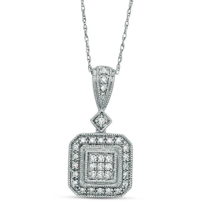 Necklaces Goldia 017 CT TW Composite Natural Diamond Cushion Frame Antique VintageStyle Pendant in 10K White Gold Necklaces Goldia 017 CT TW Composite Natural Diamond Cushion Frame Antique VintageStyle Pendant in 10K White Gold
