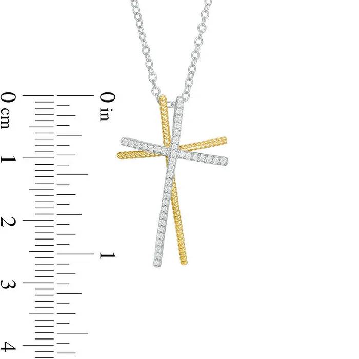 Necklaces Goldia 017 CT TW Natural Diamond Double Cross Pendant in 10K TwoTone Gold Necklaces Goldia 017 CT TW Natural Diamond Double Cross Pendant in 10K TwoTone Gold