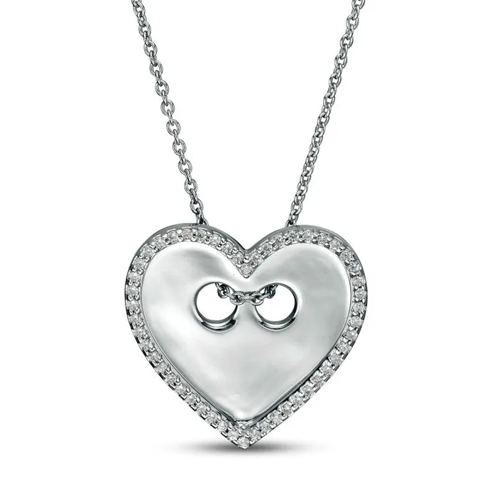 Necklaces Goldia 017 CT TW Natural Diamond HeartShaped Button Pendant in Sterling Silver Necklaces Goldia 017 CT TW Natural Diamond HeartShaped Button Pendant in Sterling Silver