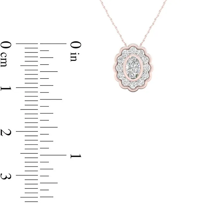 Necklaces Goldia 05 CT TW Oval Natural Diamond Flower Frame Pendant in 10K Rose Gold