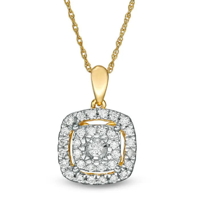 Necklaces Goldia 063 CT TW Natural Diamond Double Cushion Frame Pendant in 10K Yellow Gold Necklaces Goldia 063 CT TW Natural Diamond Double Cushion Frame Pendant in 10K Yellow Gold