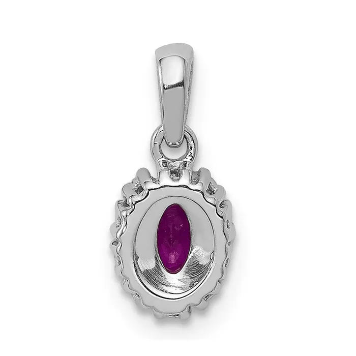 Necklaces Goldia 14k White Gold Real Diamond and 32 Oval Ruby Halo Pendant