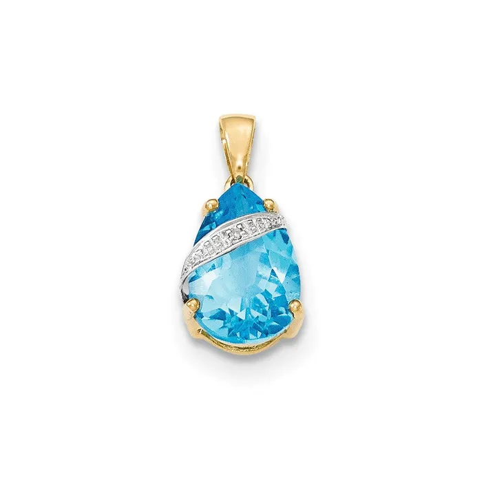 Necklaces Goldia 14k Yellow Gold Blue Topaz and Real Diamond Pendant