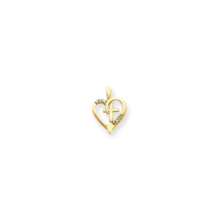 Necklaces Goldiacom 14k AA Diamond Heart and Cross Pendant