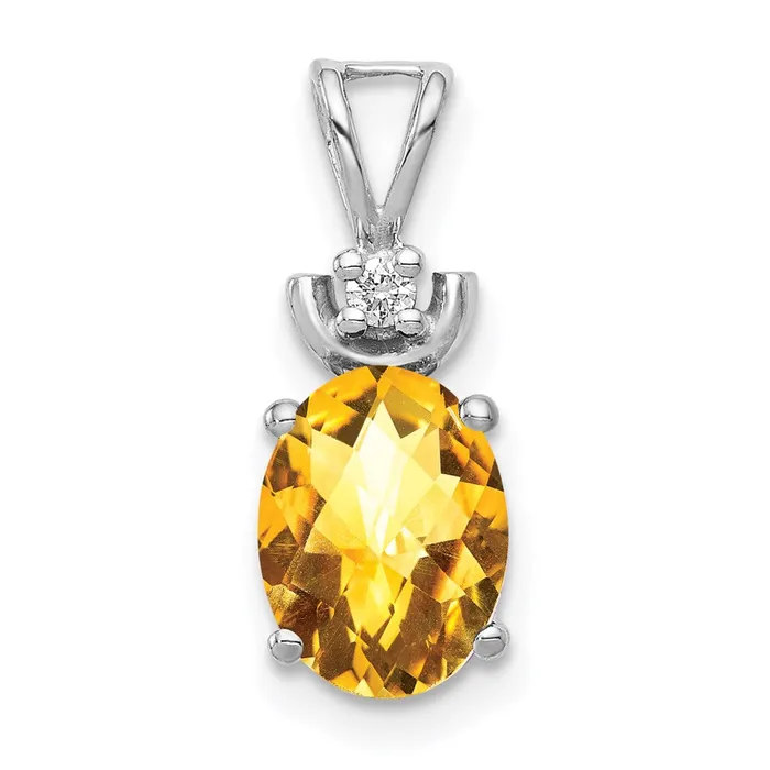 Necklaces Goldiacom 14k White Gold 8x6mm Oval Citrine Checker AA Diamond Pendant