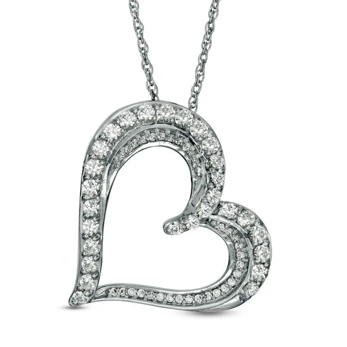 Necklaces Goldia LabCreated White Sapphire and 01 CT TW Diamond Tilted Heart Pendant in Sterling Silver Necklaces Goldia LabCreated White Sapphire and 01 CT TW Diamond Tilted Heart Pendant in Sterling Silver