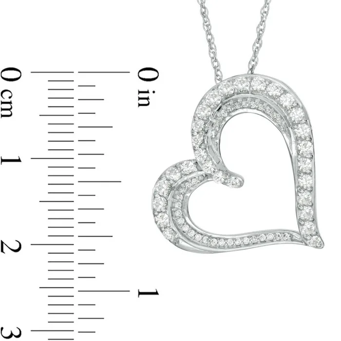 Necklaces Goldia LabCreated White Sapphire and 01 CT TW Diamond Tilted Heart Pendant in Sterling Silver Necklaces Goldia LabCreated White Sapphire and 01 CT TW Diamond Tilted Heart Pendant in Sterling Silver