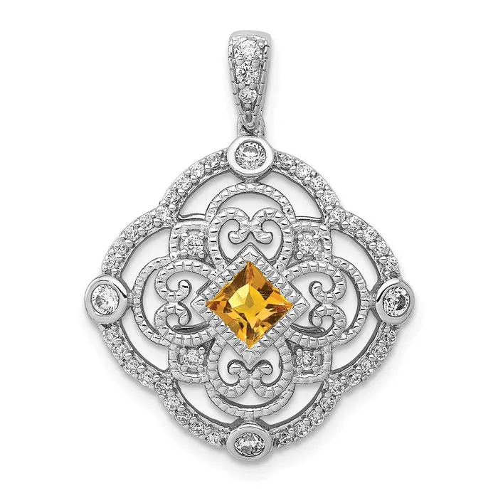 Necklaces Goldia Solid 14k White Gold Simulated CZ and 39 Citrine Fancy Pendant Necklaces Goldia Solid 14k White Gold Simulated CZ and 39 Citrine Fancy Pendant
