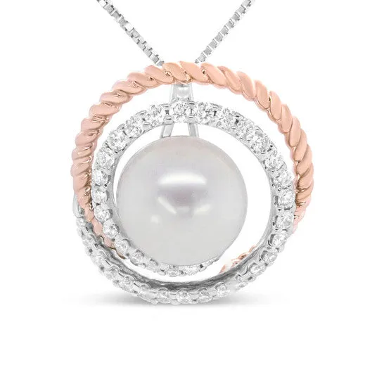 Necklaces JMS always Original 14K Rose and White Gold 38 Cttw Pave Diamond and 9mm Round Pearl Spiral Openwork 18 Pendant Necklace HI Color VS1VS2 Clarity Necklaces JMS always Original 14K Rose and White Gold 38 Cttw Pave Diamond and 9mm Round Pearl Spiral Openwork 18 Pendant Necklace HI Color VS1VS2 Clarity