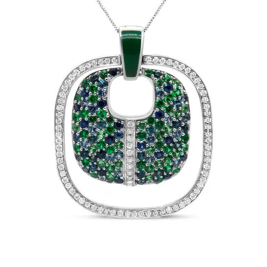 Necklaces Original 925 Sterling Silver Green Enamel Pendant with 12 Cttw Diamond Sapphire and Tsavorite Openwork Statement 18 Pendant Necklace JMS always Necklaces Original 925 Sterling Silver Green Enamel Pendant with 12 Cttw Diamond Sapphire and Tsavorite Openwork Statement 18 Pendant Necklace JMS always