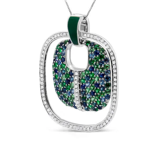 Necklaces Original 925 Sterling Silver Green Enamel Pendant with 12 Cttw Diamond Sapphire and Tsavorite Openwork Statement 18 Pendant Necklace JMS always Necklaces Original 925 Sterling Silver Green Enamel Pendant with 12 Cttw Diamond Sapphire and Tsavorite Openwork Statement 18 Pendant Necklace JMS always