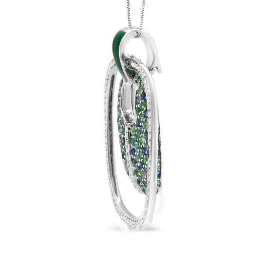 Necklaces Original 925 Sterling Silver Green Enamel Pendant with 12 Cttw Diamond Sapphire and Tsavorite Openwork Statement 18 Pendant Necklace JMS always Necklaces Original 925 Sterling Silver Green Enamel Pendant with 12 Cttw Diamond Sapphire and Tsavorite Openwork Statement 18 Pendant Necklace JMS always