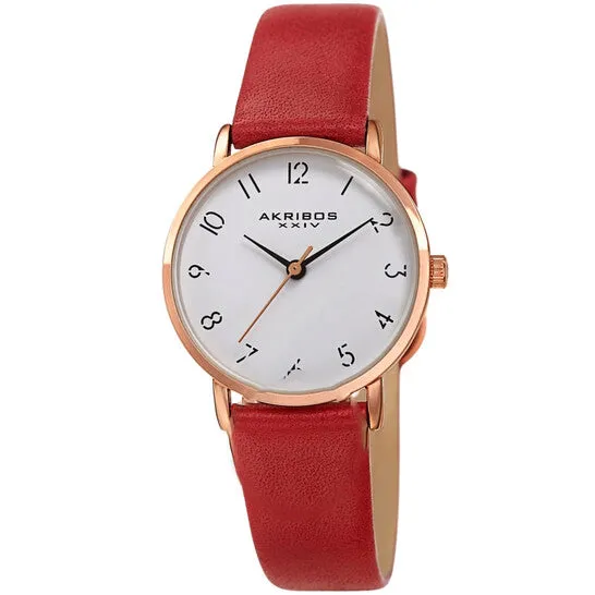 Original Akribos XXIV Quartz White Dial Red Leather Ladies Watch AK1087RD JMS always Watches