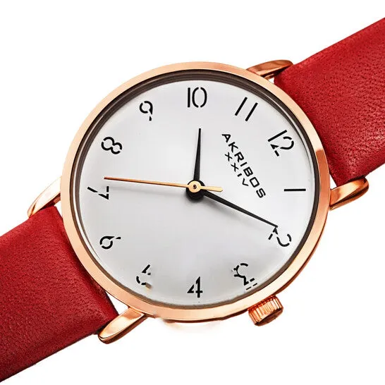 Original Akribos XXIV Quartz White Dial Red Leather Ladies Watch AK1087RD JMS always Watches