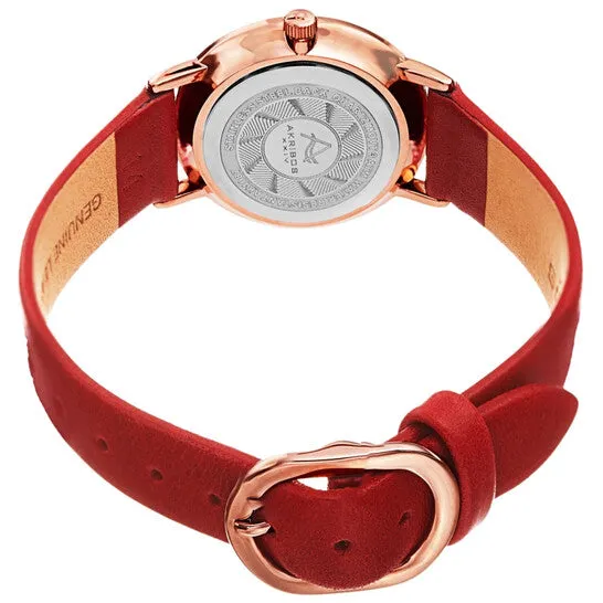 Original Akribos XXIV Quartz White Dial Red Leather Ladies Watch AK1087RD JMS always Watches