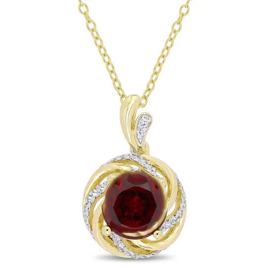 Original AMOUR 2 17 CT TGW Garnet White Topaz and Diamond Swirl Pendant with Chain In Yellow Plated Sterling Silver JMS always Necklaces Original AMOUR 2 17 CT TGW Garnet White Topaz and Diamond Swirl Pendant with Chain In Yellow Plated Sterling Silver JMS always Necklaces