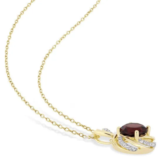 Original AMOUR 2 17 CT TGW Garnet White Topaz and Diamond Swirl Pendant with Chain In Yellow Plated Sterling Silver JMS always Necklaces