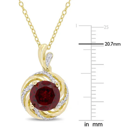 Original AMOUR 2 17 CT TGW Garnet White Topaz and Diamond Swirl Pendant with Chain In Yellow Plated Sterling Silver JMS always Necklaces