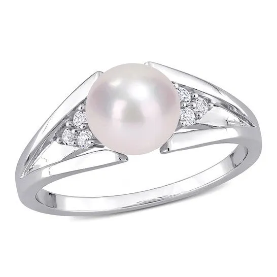 Original Amour 775mm Freshwater Cultured Pearl and Diamond Accent SplitShank Ring in Sterling Silver JMS always Rings Original Amour 775mm Freshwater Cultured Pearl and Diamond Accent SplitShank Ring in Sterling Silver JMS always Rings