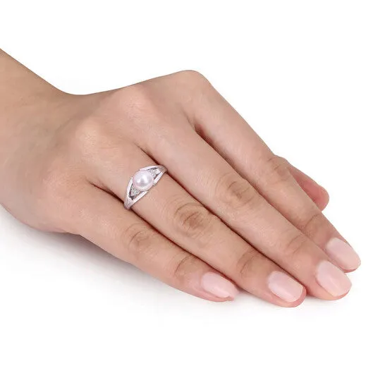 Original Amour 775mm Freshwater Cultured Pearl and Diamond Accent SplitShank Ring in Sterling Silver JMS always Rings Original Amour 775mm Freshwater Cultured Pearl and Diamond Accent SplitShank Ring in Sterling Silver JMS always Rings