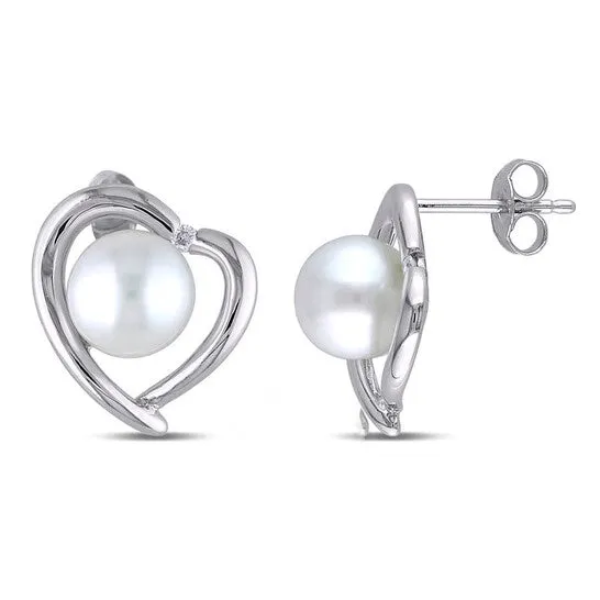 Original AMOUR 8 85 Mm White Cultured Freshwater Pearl and Diamond Heart Stud Earrings In Sterling Silver JMS always Earrings Original AMOUR 8 85 Mm White Cultured Freshwater Pearl and Diamond Heart Stud Earrings In Sterling Silver JMS always Earrings
