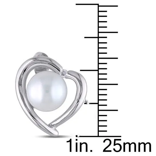 Original AMOUR 8 85 Mm White Cultured Freshwater Pearl and Diamond Heart Stud Earrings In Sterling Silver JMS always Earrings