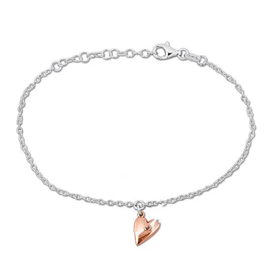 Original Amour Heart Charm Bracelet in TwoTone White and Rose Plated Sterling Silver JMS always Bracelets