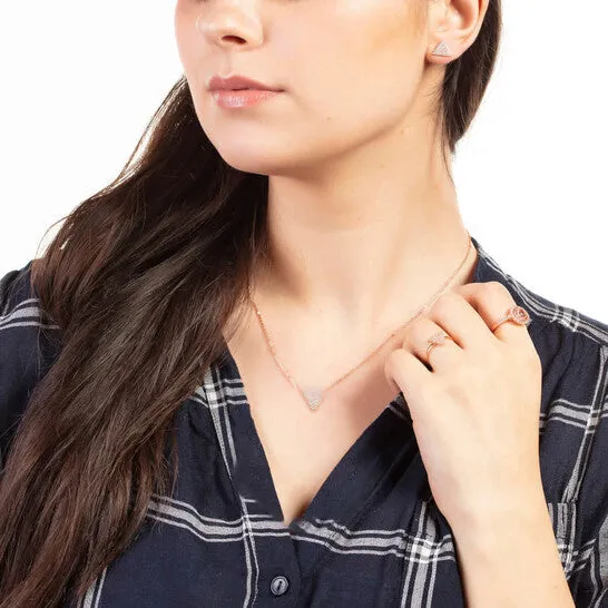 Original Elegant Confetti Womens 18K Rose Gold Plated CZ Simulated Diamond Pave Triangle Pendant Necklace JMS always Necklaces