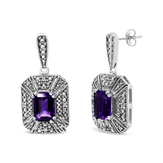 Original Haus of Brilliance 925 Sterling Silver Diamond Accent and 7x5mm Purple Amethyst Stud Earrings IJ Color I2I3 Clarity JMS always Earrings