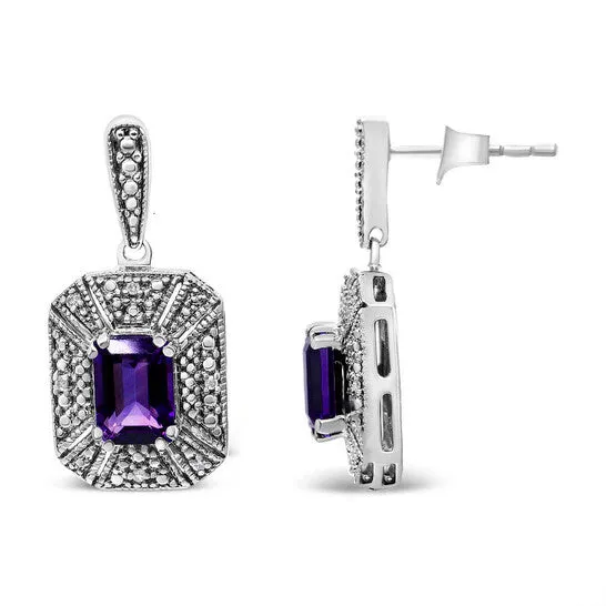 Original Haus of Brilliance 925 Sterling Silver Diamond Accent and 7x5mm Purple Amethyst Stud Earrings IJ Color I2I3 Clarity JMS always Earrings