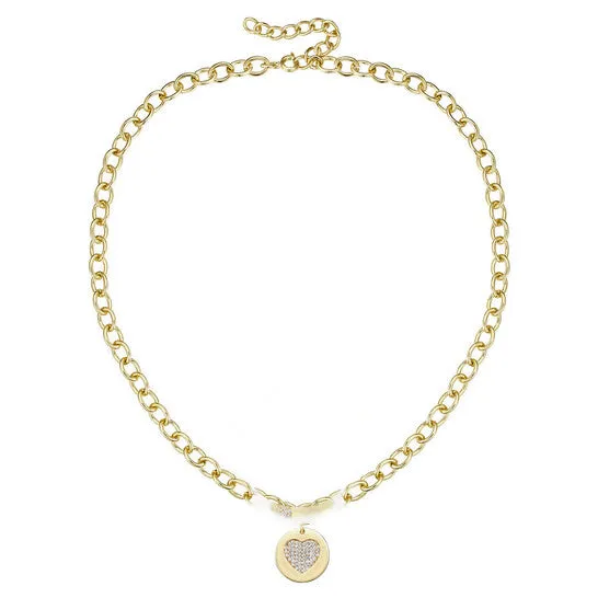 Original Megan Walford 14k Gold Plated with Diamond Cubic Zirconia Heart Medallion Pendant Curb Chain Adjustable Necklace JMS always Necklaces Original Megan Walford 14k Gold Plated with Diamond Cubic Zirconia Heart Medallion Pendant Curb Chain Adjustable Necklace JMS always Necklaces