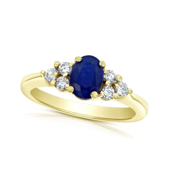 Oval Blue Sapphire and 033 CT TW Natural Diamond TriSides Engagement Ring in Solid 14K Gold Goldia Rings Oval Blue Sapphire and 033 CT TW Natural Diamond TriSides Engagement Ring in Solid 14K Gold Goldia Rings