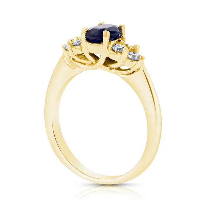 Oval Blue Sapphire and 033 CT TW Natural Diamond TriSides Engagement Ring in Solid 14K Gold Goldia Rings