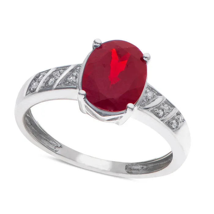 Oval Garnet and Natural Diamond Accent Ring in Sterling Silver Goldia Rings Oval Garnet and Natural Diamond Accent Ring in Sterling Silver Goldia Rings