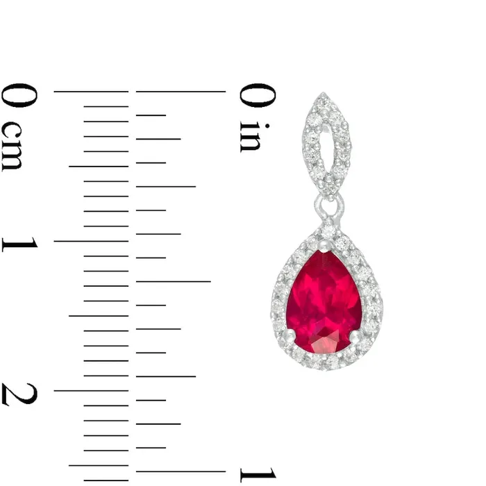 PearShaped LabCreated Ruby and White Sapphire Frame Teardrop Earrings in Sterling Silver Goldia Earrings PearShaped LabCreated Ruby and White Sapphire Frame Teardrop Earrings in Sterling Silver Goldia Earrings
