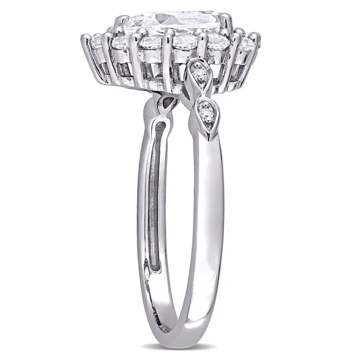 PearShaped White LabCreated Sapphire and Diamond Accent Frame Art Deco Engagement Ring in Solid 10K White Gold Goldia Rings PearShaped White LabCreated Sapphire and Diamond Accent Frame Art Deco Engagement Ring in Solid 10K White Gold Goldia Rings
