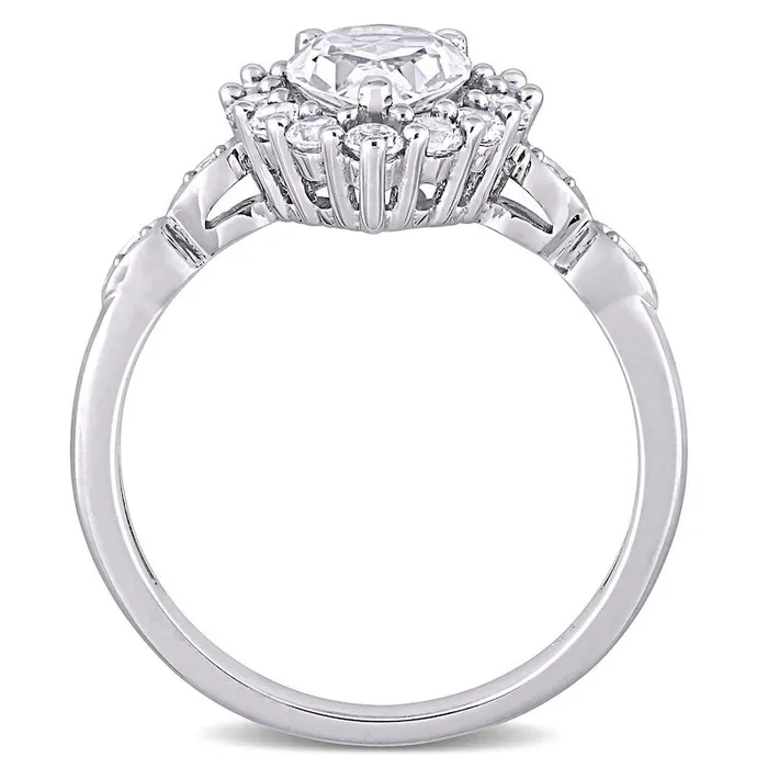 PearShaped White LabCreated Sapphire and Diamond Accent Frame Art Deco Engagement Ring in Solid 10K White Gold Goldia Rings PearShaped White LabCreated Sapphire and Diamond Accent Frame Art Deco Engagement Ring in Solid 10K White Gold Goldia Rings