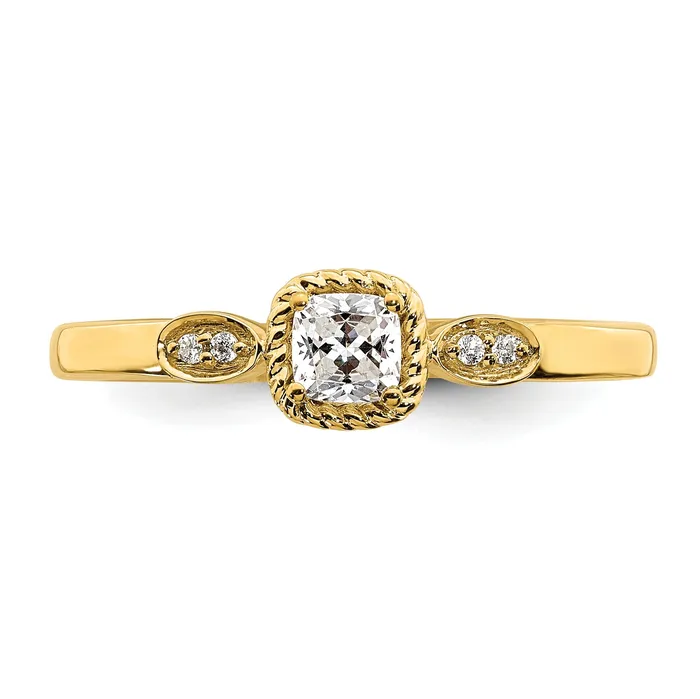 Rings 024ct CZ Solid Real 14k Polish Petite Rope Edge Cushion Complete Dia Ring Goldia