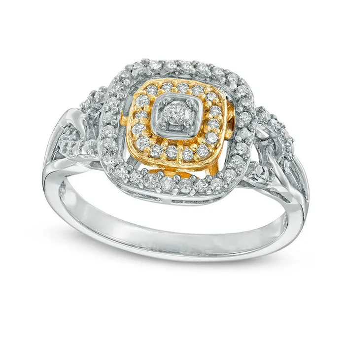 Rings 025 CT TW Natural Diamond Double Cushion Frame Split Shank Promise Ring in Sterling Silver with Solid 14K Gold Plate Goldia Rings 025 CT TW Natural Diamond Double Cushion Frame Split Shank Promise Ring in Sterling Silver with Solid 14K Gold Plate Goldia