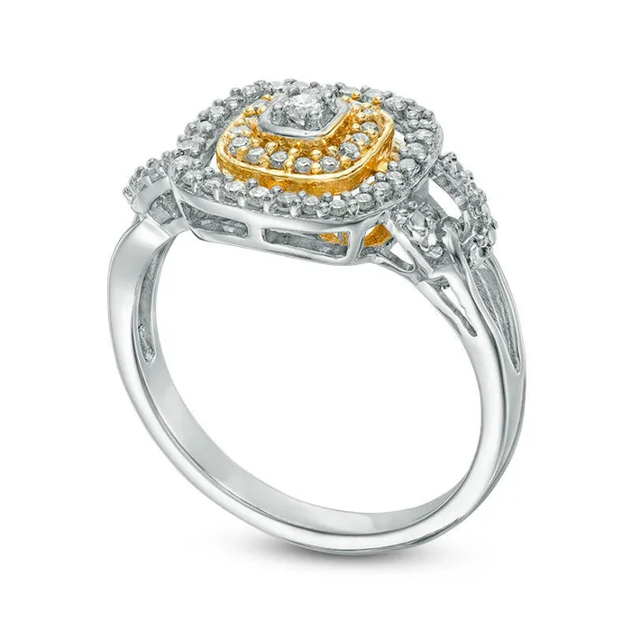 Rings 025 CT TW Natural Diamond Double Cushion Frame Split Shank Promise Ring in Sterling Silver with Solid 14K Gold Plate Goldia Rings 025 CT TW Natural Diamond Double Cushion Frame Split Shank Promise Ring in Sterling Silver with Solid 14K Gold Plate Goldia