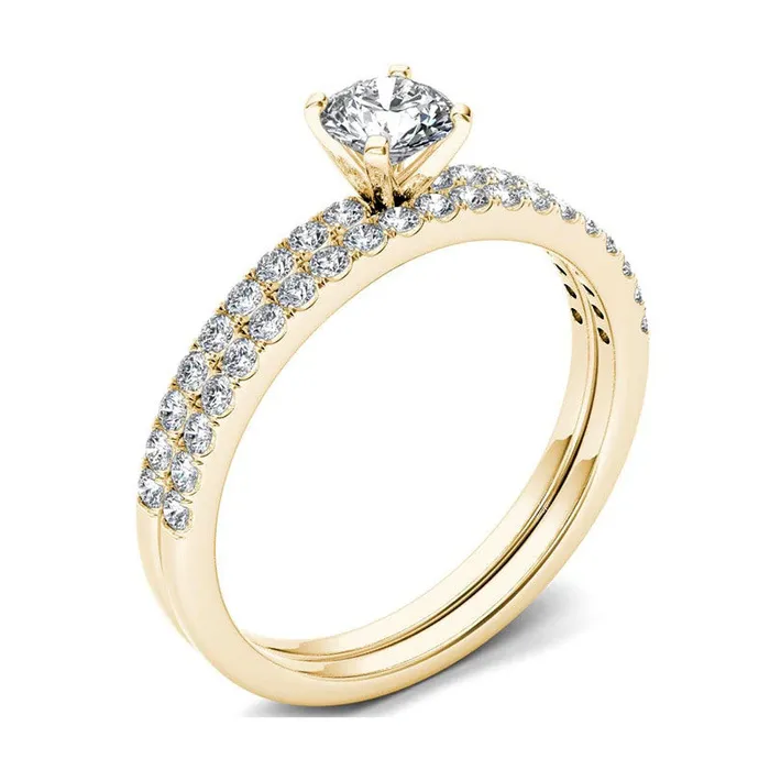 Rings 075 CT TW Natural Diamond Bridal Engagement Ring Set in Solid 14K Gold Goldia