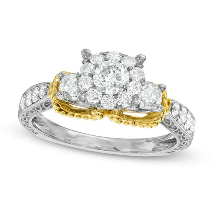Rings 10 CT TW Natural Diamond Frame Three Stone Antique Vintage Style Engagement Ring in Solid 14K TwoTone Gold Goldia Rings 10 CT TW Natural Diamond Frame Three Stone Antique Vintage Style Engagement Ring in Solid 14K TwoTone Gold Goldia