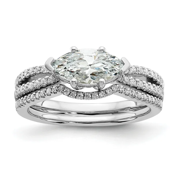 Rings 100ct CZ Solid Real 14k White East West 1ct Marquise Eng Dia Ring Goldia