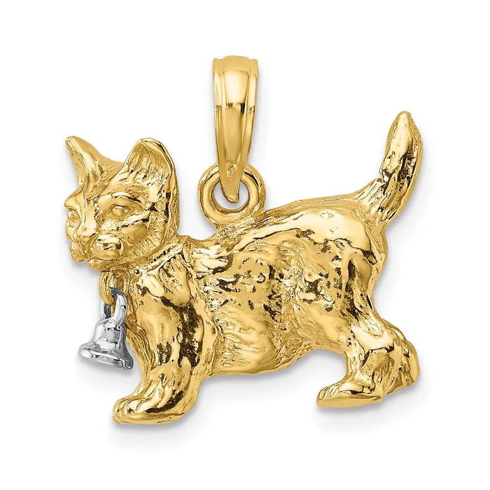 Rings 14k Twotone Gold Twotone Gold 3D Cat w Dangling Bell Charm Goldia