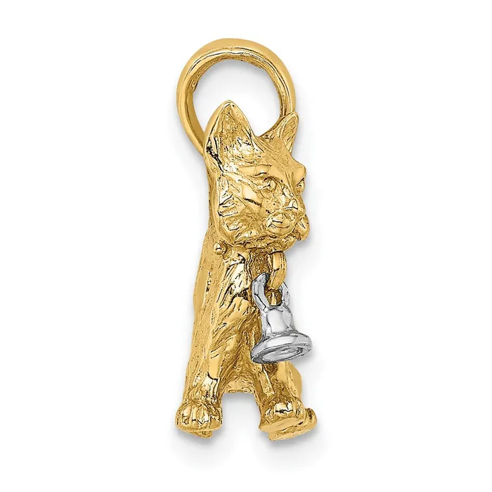 Rings 14k Twotone Gold Twotone Gold 3D Cat w Dangling Bell Charm Goldia