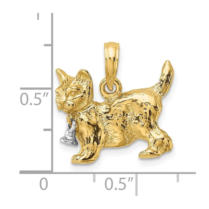 Rings 14k Twotone Gold Twotone Gold 3D Cat w Dangling Bell Charm Goldia