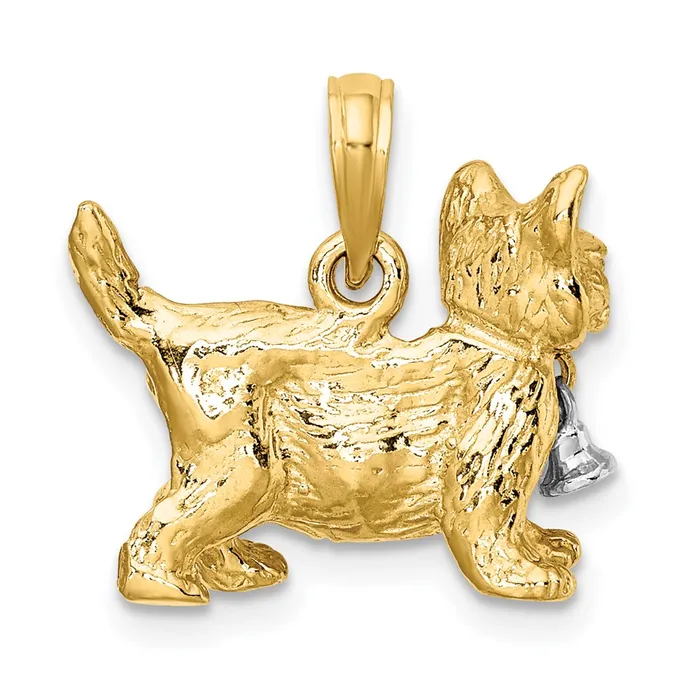 Rings 14k Twotone Gold Twotone Gold 3D Cat w Dangling Bell Charm Goldia